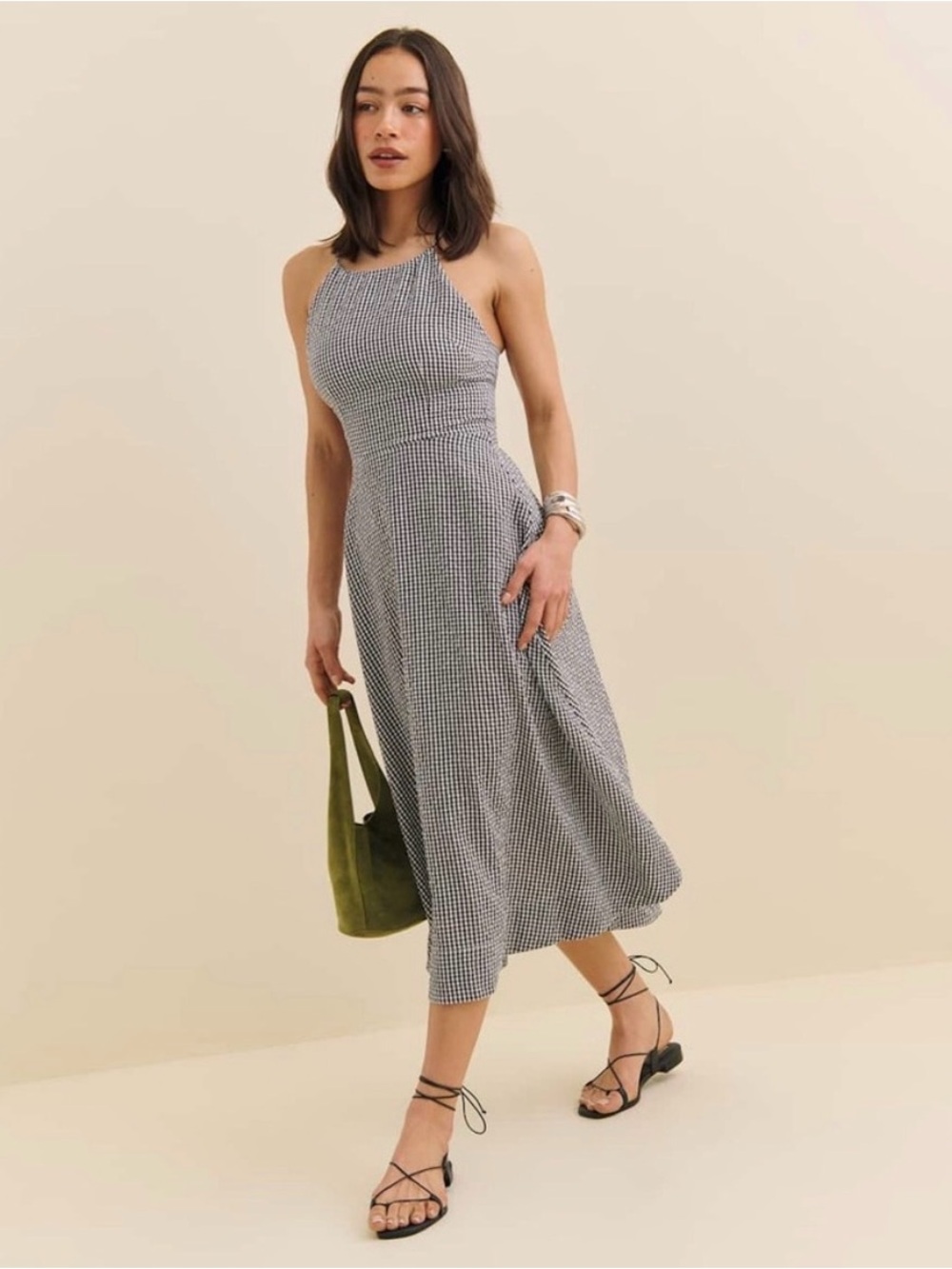 Reformation Yuliy Open Back Gingham Dress 6